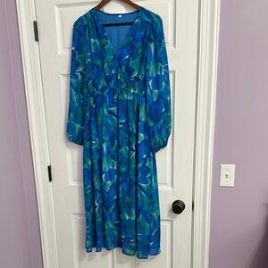 Elegant Blue and Green Women's Dress